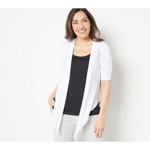D-208 Cuddl Duds Flexwear Twin Set Tank and Elbow Sleeve Cardi WHITE BLACK sz S